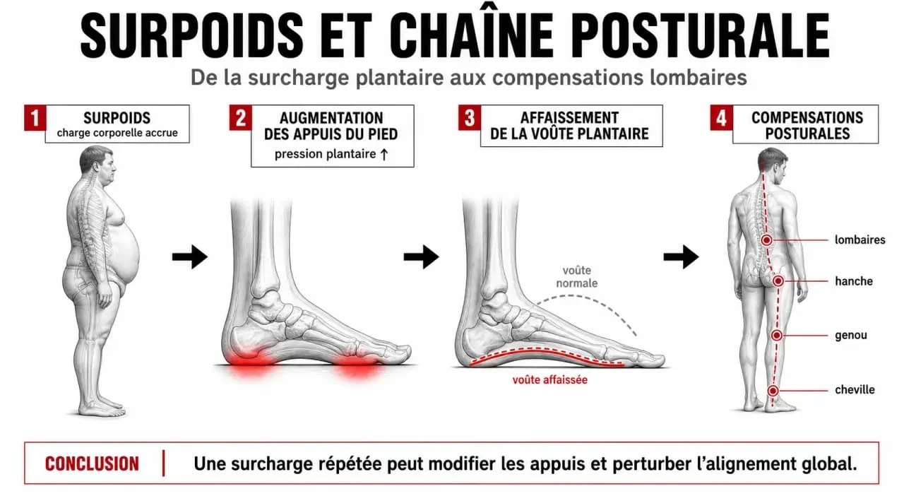 L'impact du surpoids sur les pathologies du pied et la posture : schéma de la chaîne causale
