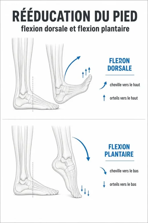 Infographie des exercices de rééducation fonctionnelle après une chirurgie du pied