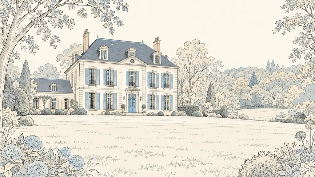 French maison de maître in Gournay-en-Bray viewed from a 2,000-square-metre garden opening onto private woodland, natural editorial real estate photography, no text, no logo